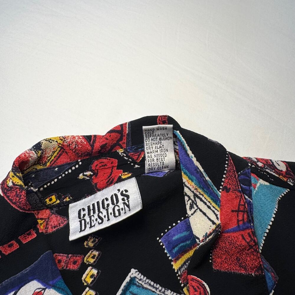 Chico's VTG Pop Art Graphic Camp Shirt Womens 2 Large Art To Wear Maximalist 90s - Picture 12 of 14